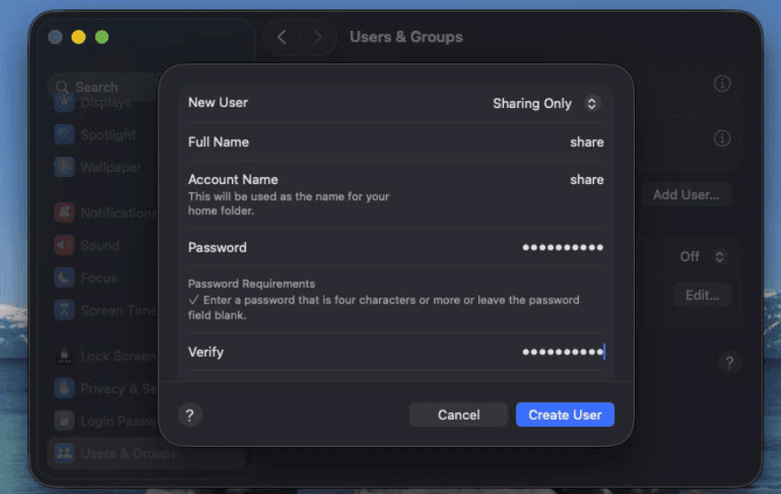 Creating a Share Only account